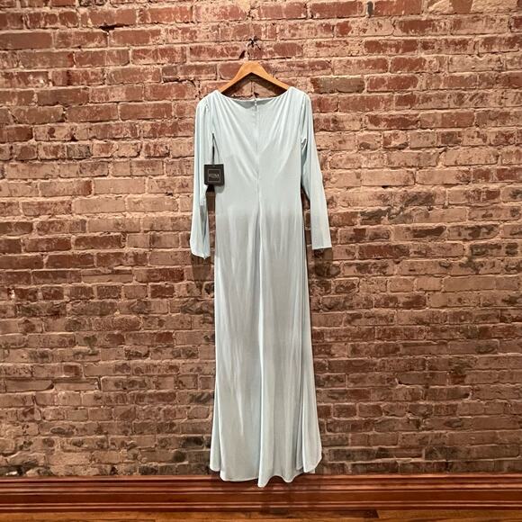 NEW Mac Duggal Long Sleeve Ruched Jersey V-Neck Gown Size 8 - Picture 8 of 8